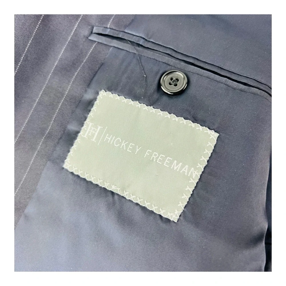 Hickey Freeman Blue w/ Chalkstripe Loro‎ Piana Super 130 3 Btn 2 Vent Blazer 46L